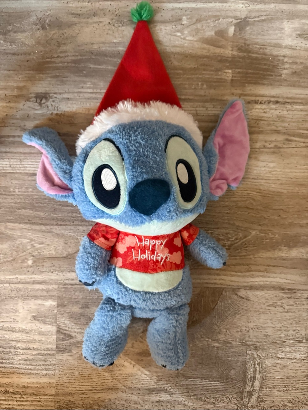 Disney Baby “Happy Holidays” Blue Stitch Plush with Red Holiday Hat
